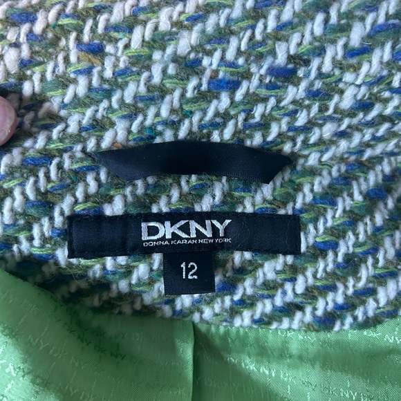 DKNY Green and Blue Tweed Trench Coat - Picture 3 of 8